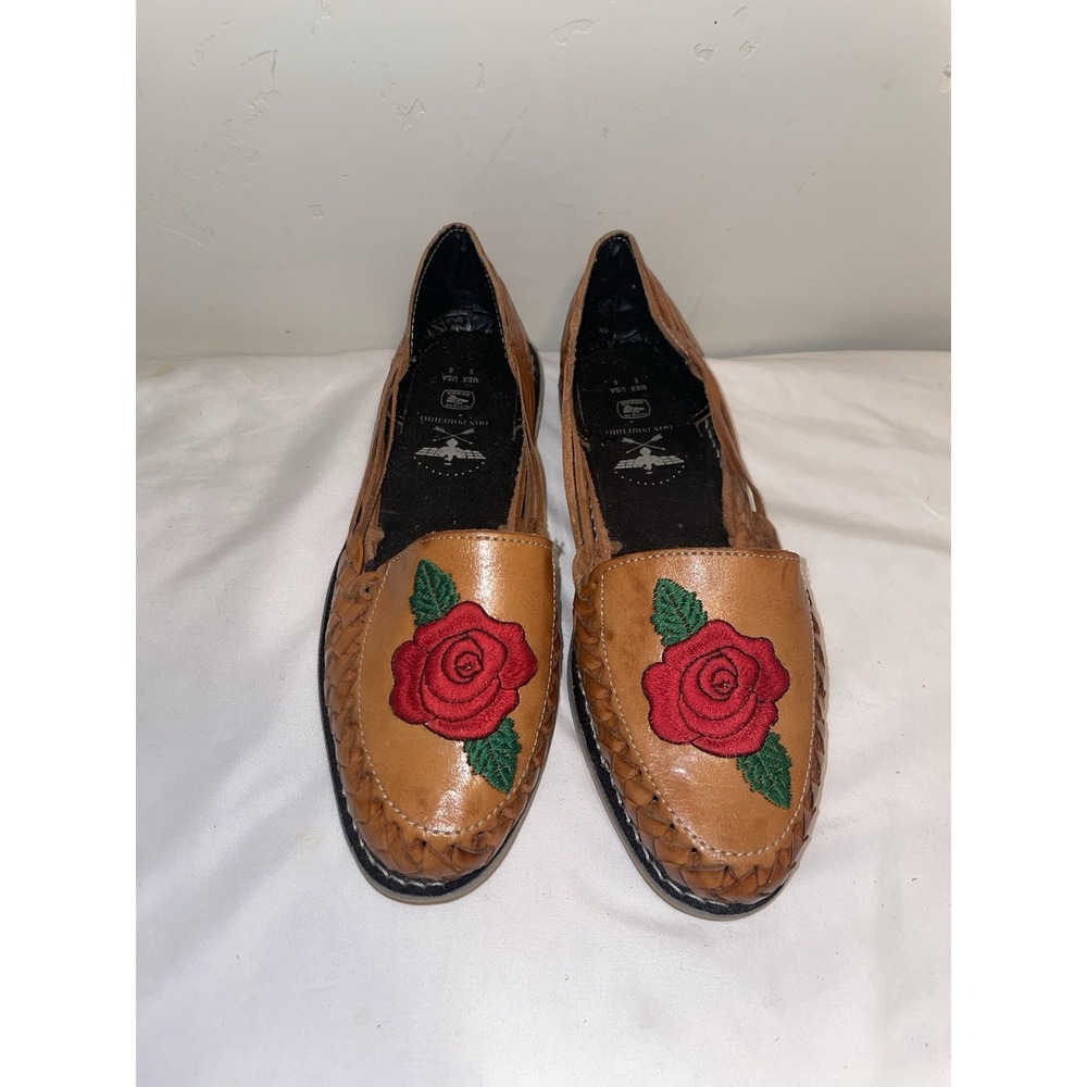 Don Porfirio Woman's Handmade Leather Huarache Size Mexico 25 USA 8 Red Rose